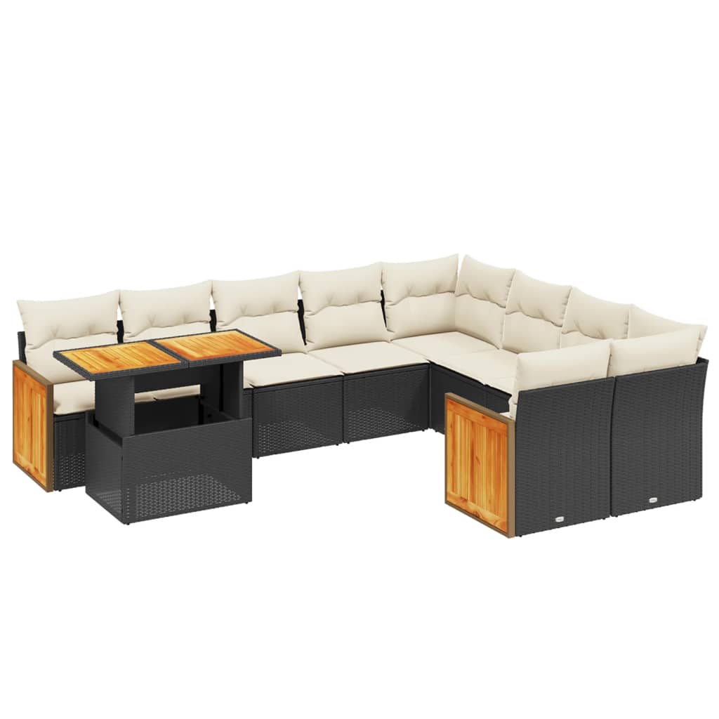 Vidaxl 10-Cz. Garden Lounge Set, Cushions Black Rattan Pe