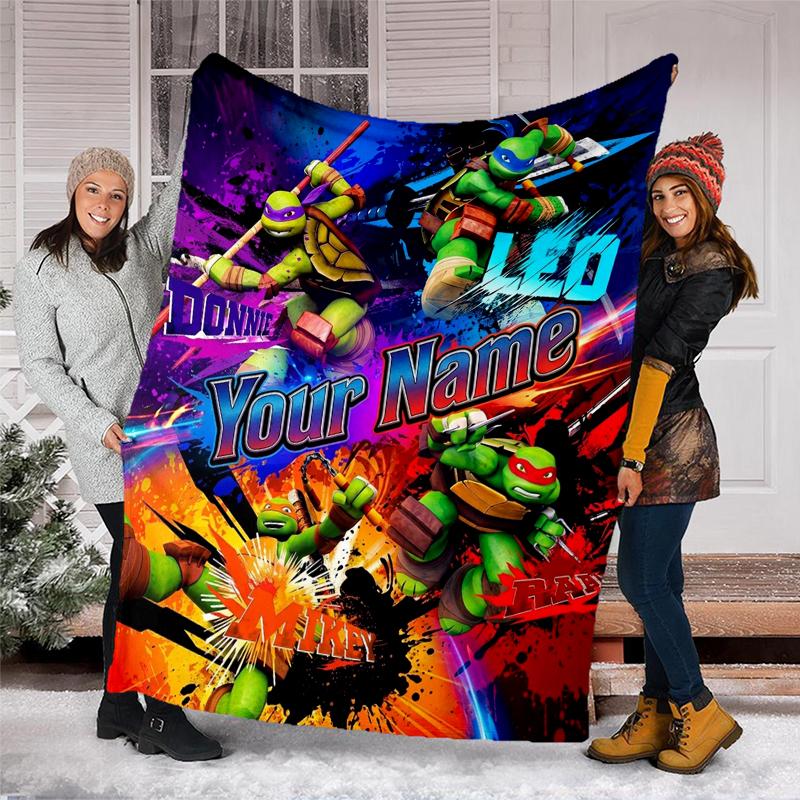 Custom Name Ninja Turtles. Flannel Fleece Blanket Cozy Warm Throw Blanket For Couch Bed Travel All Season Use