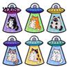 UFO Cat Brooch Enamel Metal Brooch, Aliens Ship Kitten Badge Pin, Animal Theme Clothing Bag Scarves Hat Accessories for Men Women Alloy