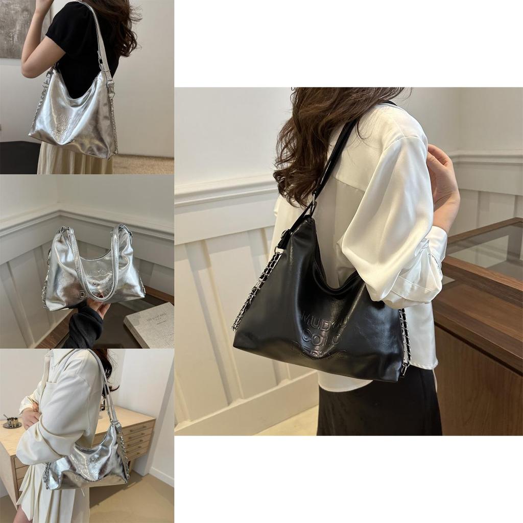 Trendy 2024 Women's Dual Shoulder Strap Tote Bag With Chain And Zipper Closure
