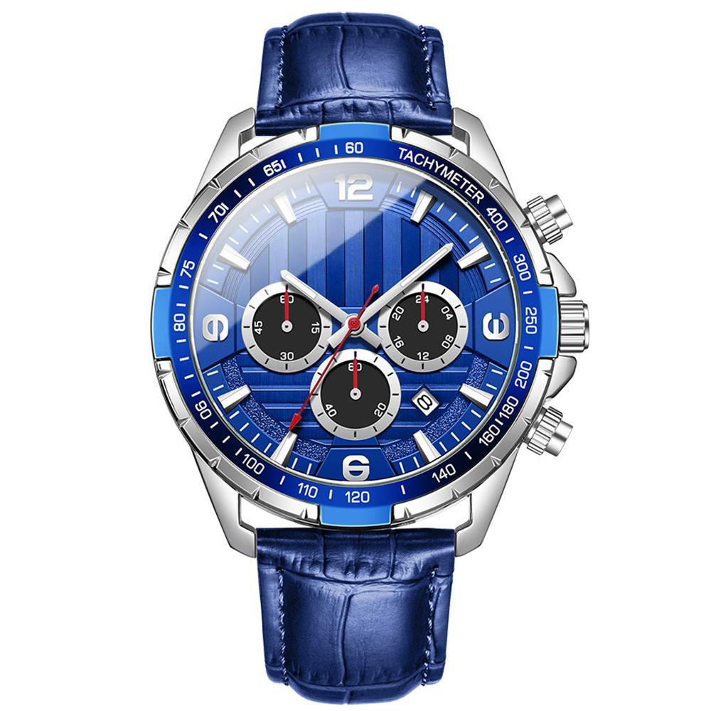 Chronograph Watch Waterproof Quartz Wristwatch Sports Leather Watches