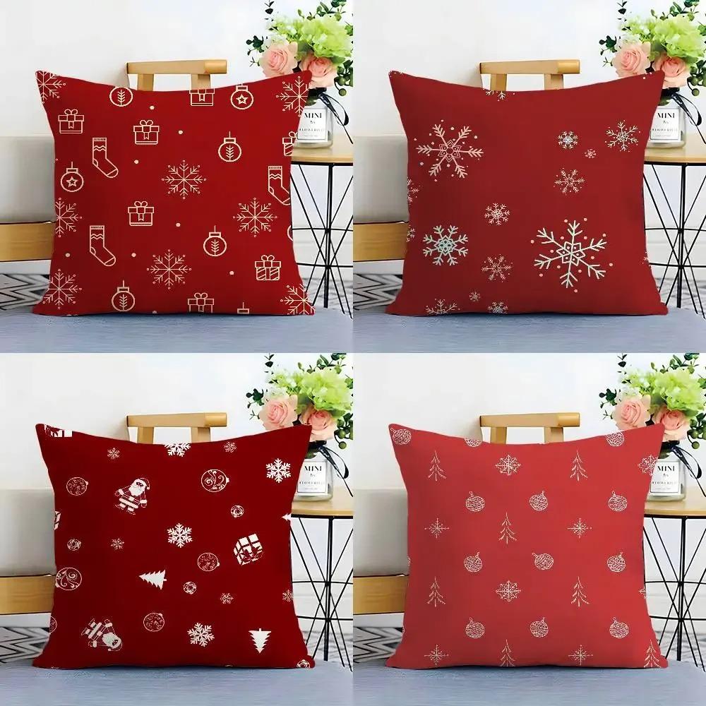 Christmas Red Bell Socks Printed Pillow Cover Sofa Decoration Home Printing Cute Pillowcase Festival Home Decoration