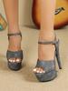 Eilyken Summer Design Denim Buckle Strap Women Sandals Fashion Open Toe Stiletto High Heels Nightclub Stripper Shoes