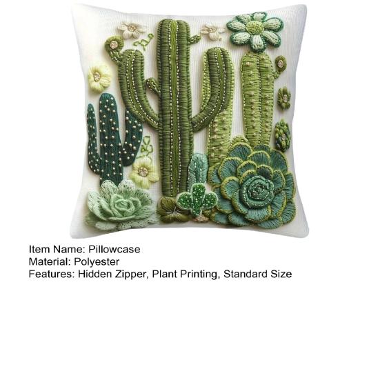 Față de pernă cu model cactus Imprimeu viu cu plante Husă de pernă de dimensiune standard cu fermoar ascuns Decor pentru casă