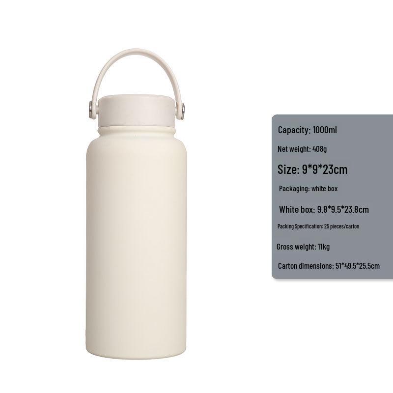 1L Large Capacity Wide Mouth Rubber Paint Thermos Cup - Easy To Clean, American Style, Fashionable Student Water Bottle