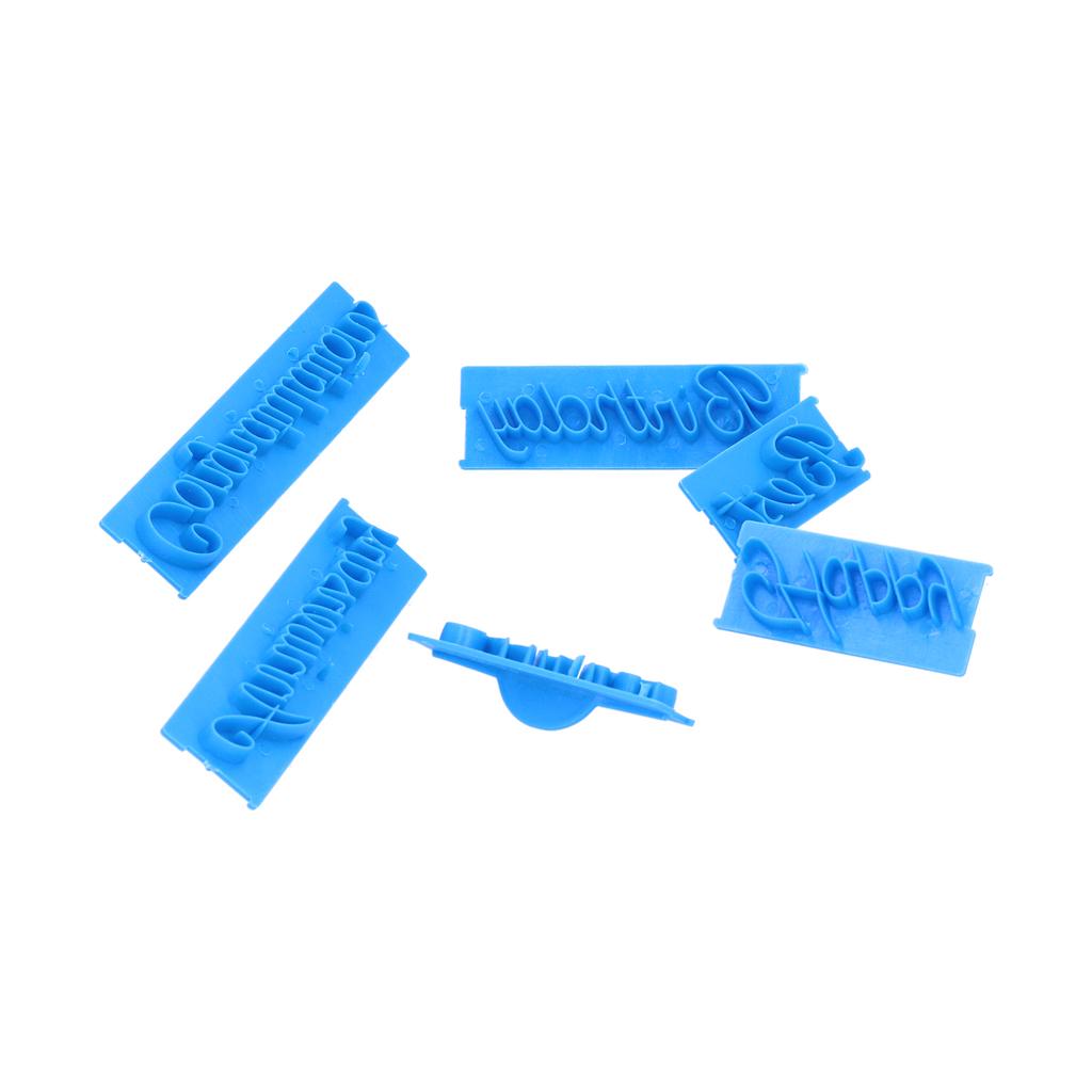 6Pcs Words Cake Mold DIY Handwritten Letter Printed Stamp Mould Bakery Supplies Blue