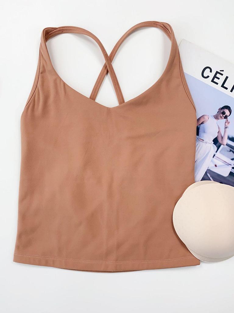 Women's 2025 Yoga Tank Top with Thin Straps, Beautiful Back, and Chest Pad - Perfect for Running and Fitness.