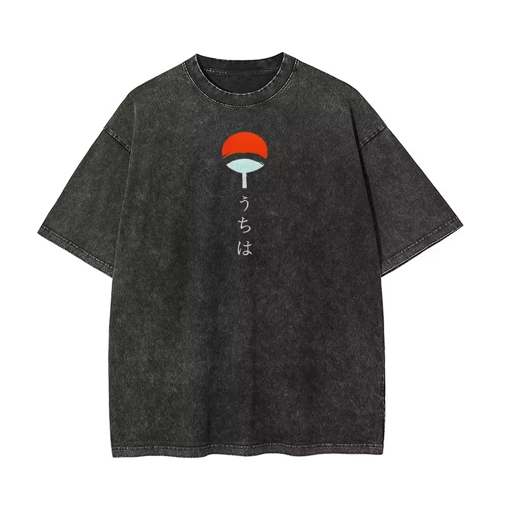 Naruto Itachi Uchiha T Shirt Akatsuki Crow Vintage Acid Wash Streetwear Casual Retro Anime Graphic Cotton Men Tees Top Unisex