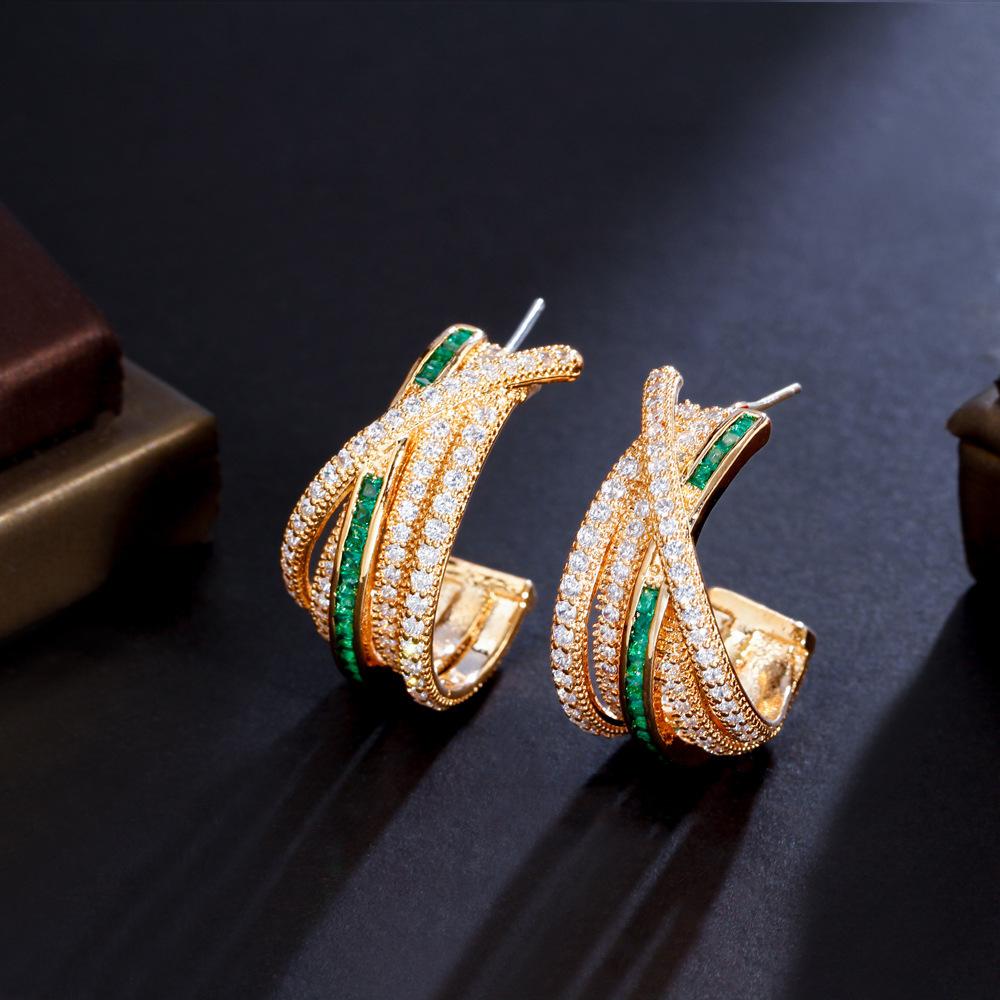 

Серьги в стиле люкс, в стиле знаменитостей, C-образной формы, микро-инкрустированные цирконами, игла, изумрудный драгоценный камень, персонализированные серьги, трендовые