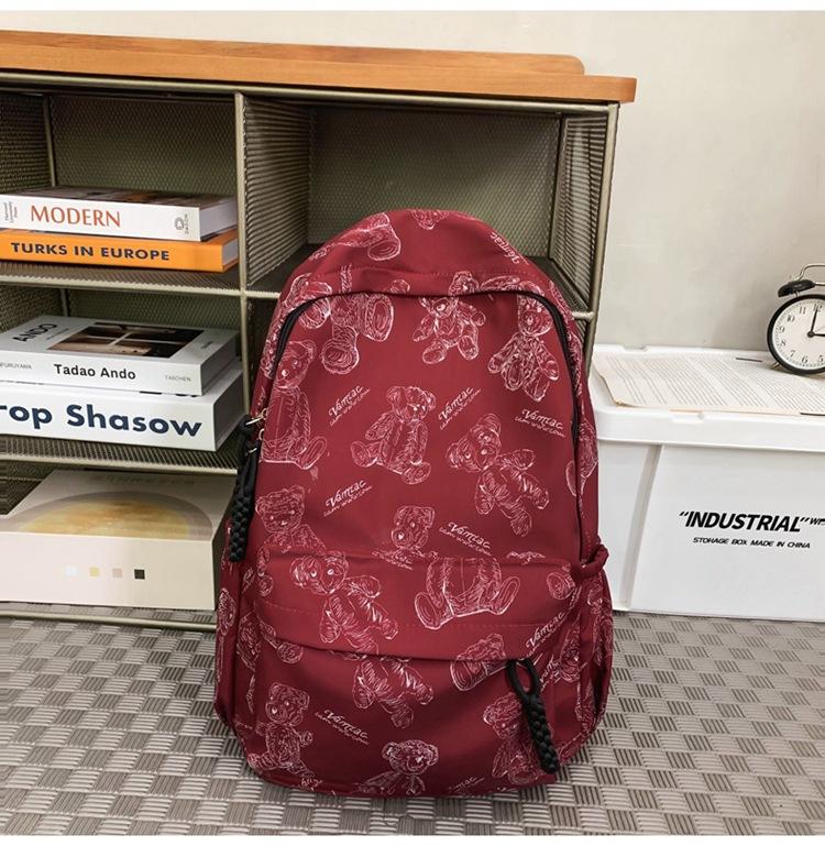 Schoolbag backpack new schoolbag for female junior high school students simple and versatile printed bear niche design college student computer 