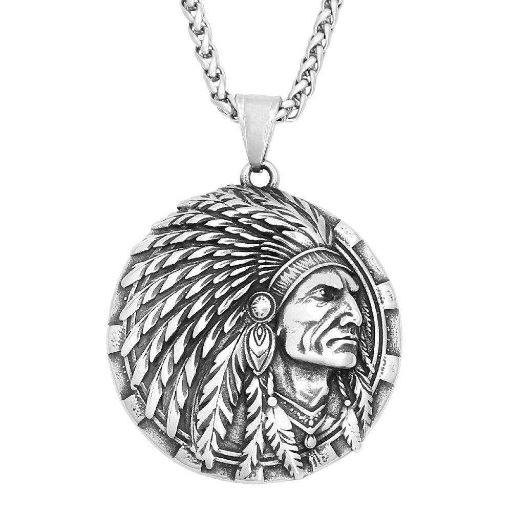 Europäischer und Amerikanischer Edelstahl Indischer Anhänger Nische Hip-Hop Herren Pulloverkette Titanstahl Halskette Schmuck
