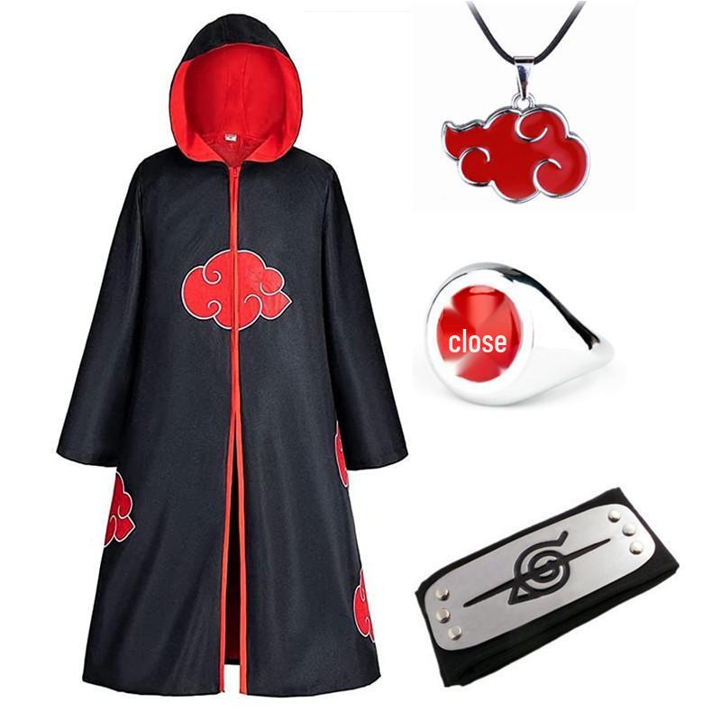 Set pláště Akatsuki s červenými mraky: Obsahuje plášť Naruto, prsten, doplňky čelenky - Ideální pro halloweenský kostým