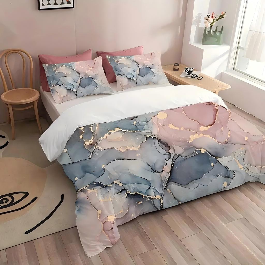 Colored Marble Print Quilt cover set Fashion Cool Simplicity Gilding Cover Bedding Cover Polyester Comfortable Duvet Cover