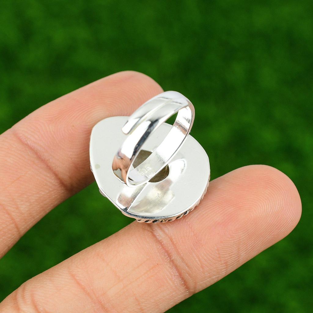 Mothers day Sale 925 Silver Plume Agate Stone Trendy Bezel Unique Promise Ring