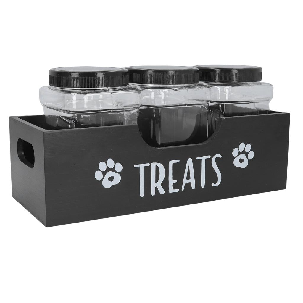 Dog Treat Container Solid Wood and Plastic Multifunctional Pet Food Storage Container for Home
