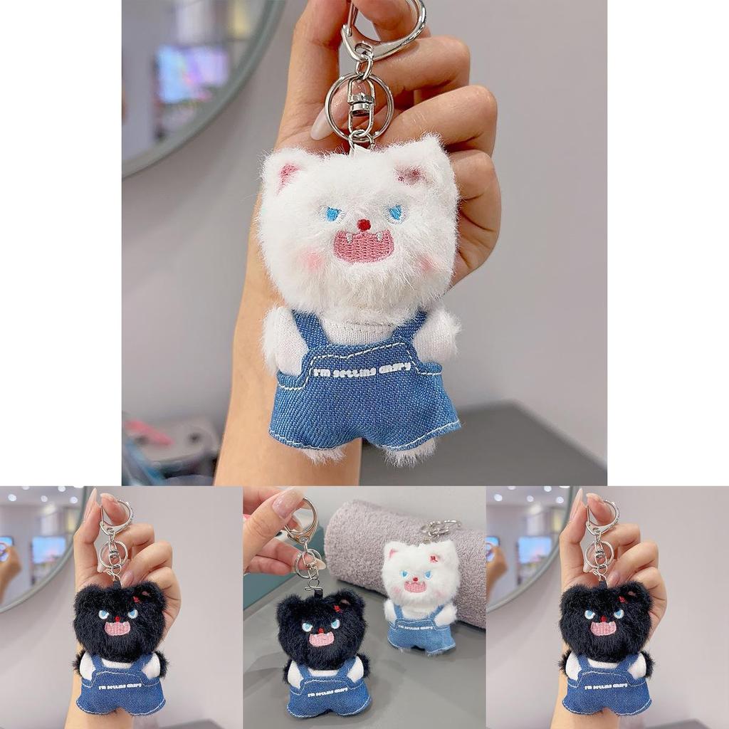 Plush Angry Cat Keychain With Denim Overalls For Anime Collectors And Gift Givers