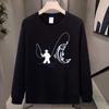 Literary Trend Round Neck Japanese Trendy Brand American Retro Printing Bottom Long Sleeve T-Shirt Men'S Fashion Versatile