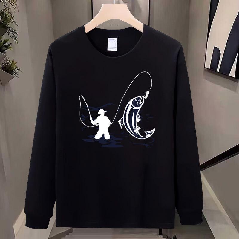 Literary Trend Round Neck Japanese Trendy Brand American Retro Printing Bottom Long Sleeve T-Shirt Men'S Fashion Versatile