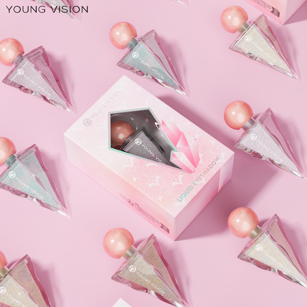 6-kleurige Driehoek Vloeibare Oogschaduw, Parelmoer Fijn Glitters, Heldere en Glanzende Vloeibare Oogschaduw, Gezichtsmake-up, Roze Paarse Sexy Oogschaduw