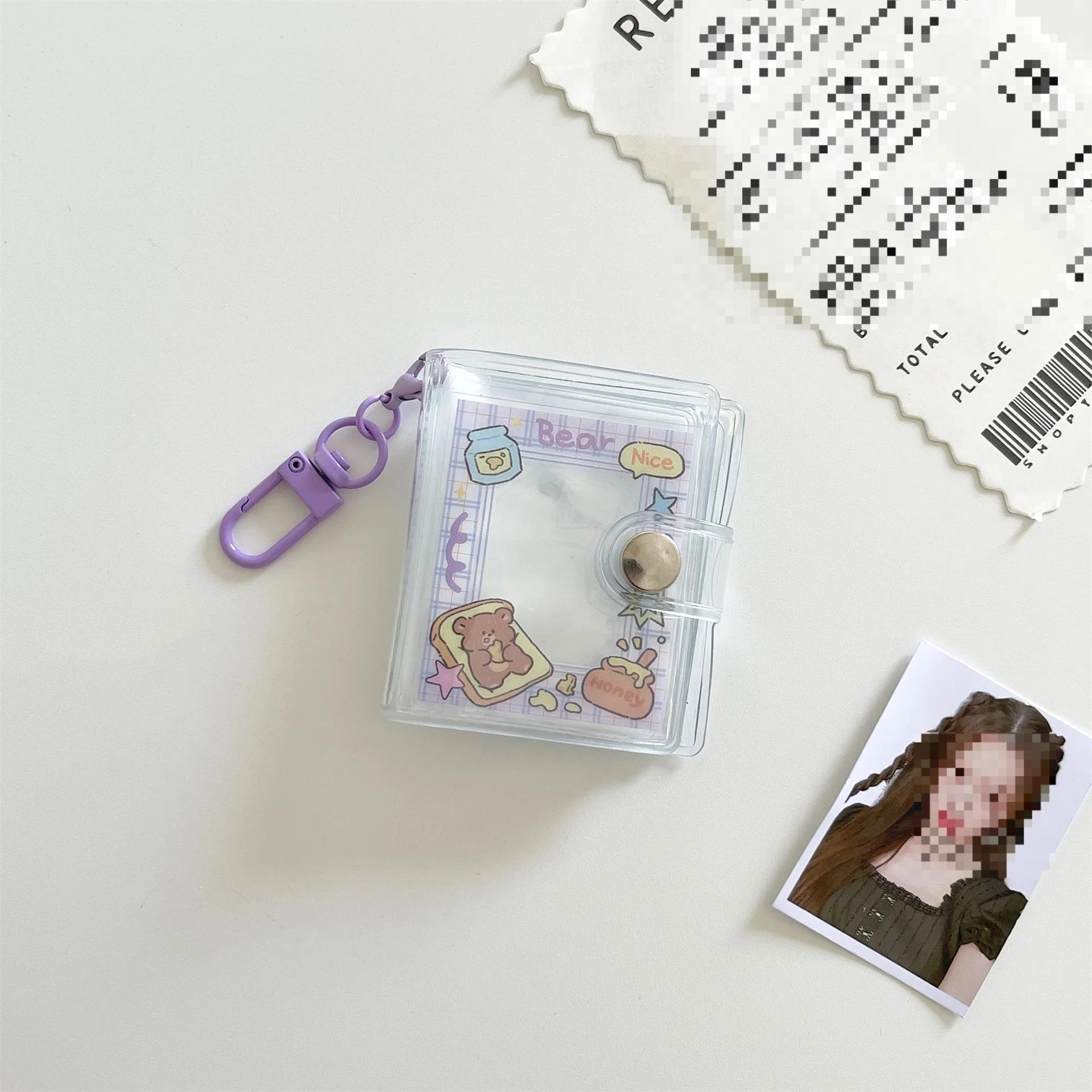 

Брелки для ключей с мультяшным мини-альбомом, 2-дюймовые наклейки для удостоверения личности, книги для хранения, веера, брелки для женщин, подвеска для сумки, украшение фиолетовый