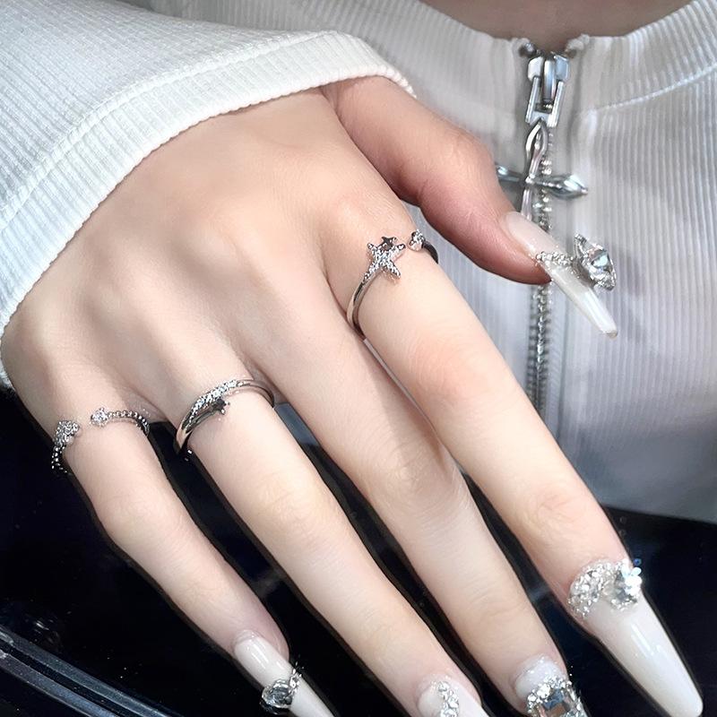 Starlight Sparkling Diamond Broken Diamond Ring Niche Design Advanced Cold Wind Minimalist Open Ring Ring