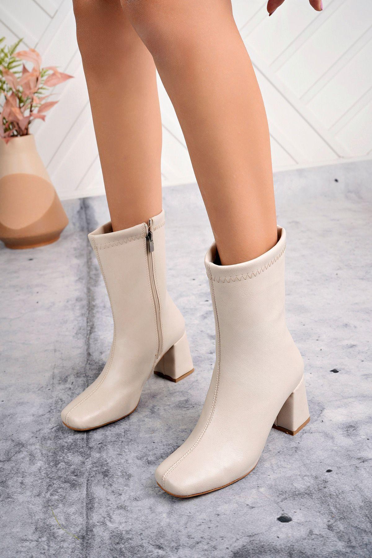 

Женские современные стильные модные женские бежевые кожаные ботинки на среднем каблуке с плоским носком 39