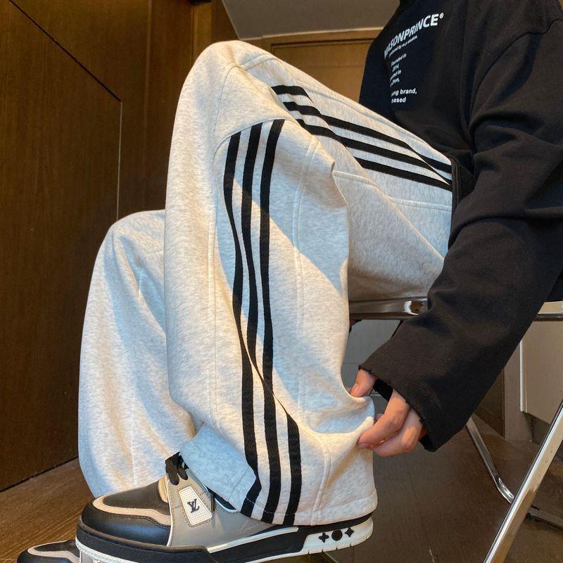 High Street Striped Casual Pants for Men, Autumn and Winter American Style, Cool Wide-Leg Sports Sweatpants, Trendy Brand Versatile Floor-Length Pants