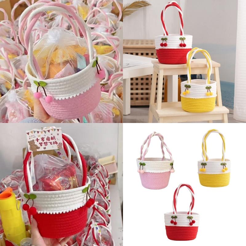 Gift Basket Empty, Woven Cotton Rope Basket Lightweight Handbag For Travel Outdoor Activities
