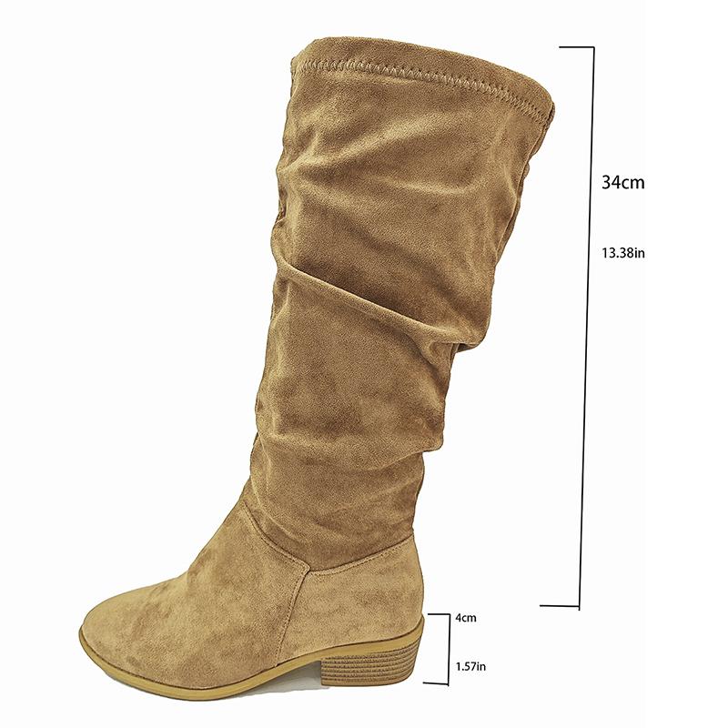 Fashion Women's Pleated Design Chunky Heeled Boots Autumn Winter Fashion Knee High Boots Women Plus Size 43 Loose Long Botas Mujer 2025