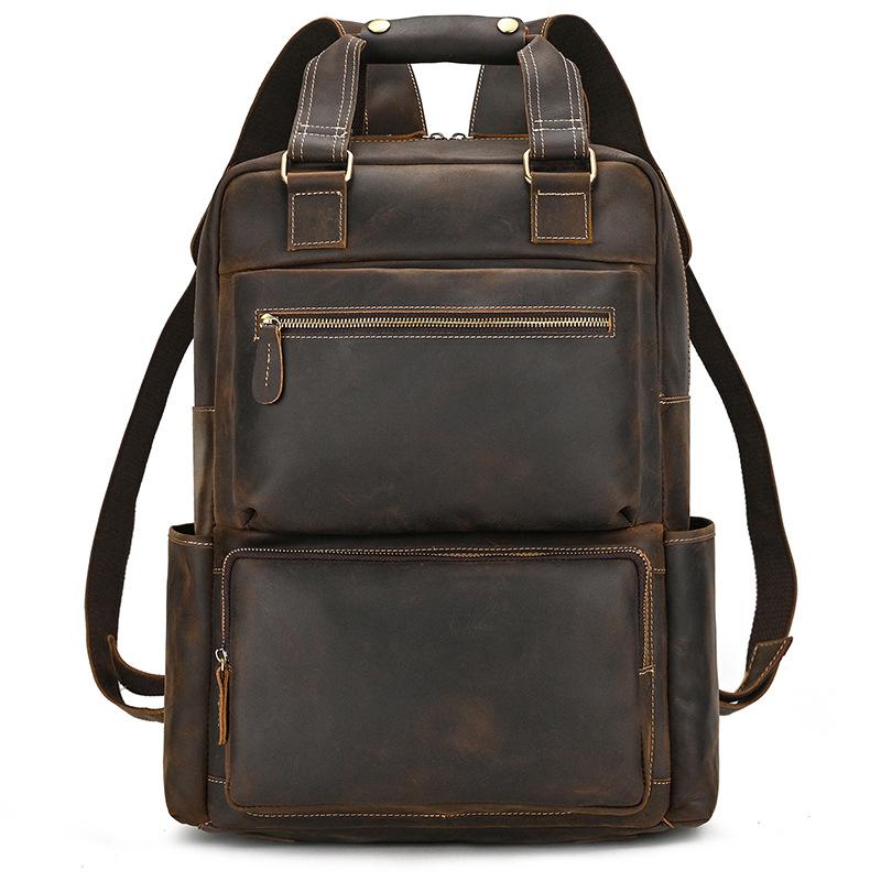 Vintage Crazy Horse Leather Backpack Multifunctional Travel Bag Men'S Leather Handbag Large Capacity Cowhide Backpack