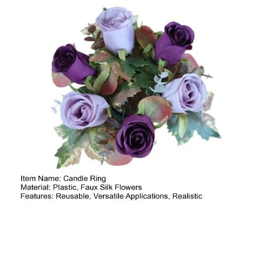Artificial Rose Candle Ring Fake Rose Wreath with Maple Leaves Pillar Candle Wreath Table Centerpieces for Home Candlelight Dinner Wedding Party Decor