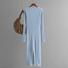 Women's Sweater Dress Fall Long Sleeve V Neck Ribbed Knit Split Long Dress Casual Bodycon Slim Fit Midi Dress