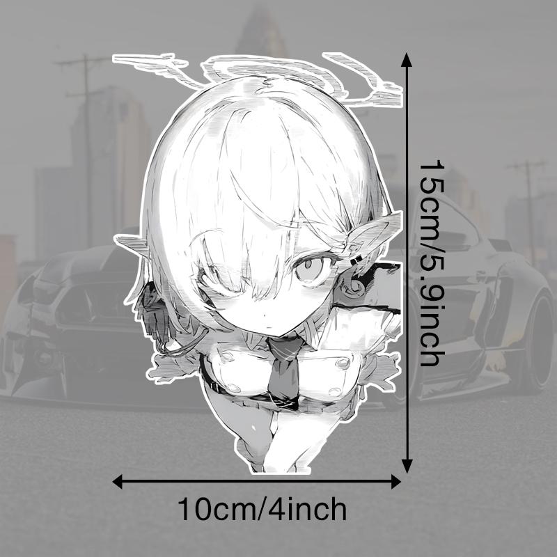 Anime Girl Car Sticker Personality Shy Woman Cartoon PVC Decal Skateboard Campervan Car Shape