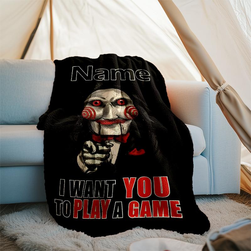 Personalized Custom Name Blanket - Billy the Puppet Print Design,Blanket for Sofa,Bed,Travel,Camping - Soft and Warm, Great Gift
