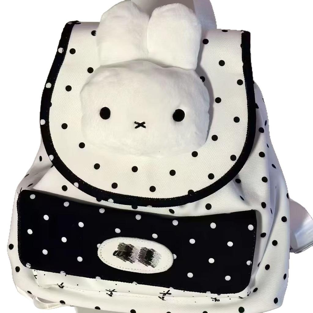 Schoolbag Cute Cartoon Rabbit Black and White Contrasting Color Backpack Casual Going Polka Dot Backpack Casual Travel Polka Dot Backpack