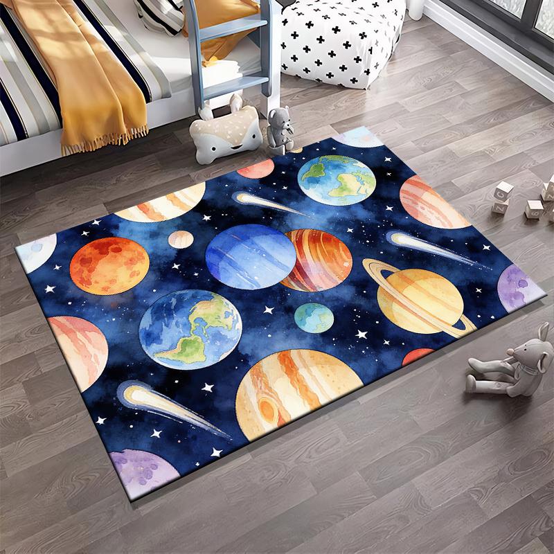 Colorful Space-Themed Carpet with Planets, Stars, and Comets Design Suitable for Use As an Anti-slip for Living Room Bedroom Sofas