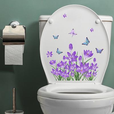 Purple Flower Butterfly Wall Sticker Bathroom Toilet Decor Living Room Cabinet Home Decoration Decals Beautify Self Adhesive Mur