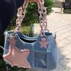 Fashion Shoulder Underarm Harajuku Star Tote Denim Bag Chain Ladies Bags Zip Purses Handbags Women Luxury Square Bag