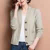 Women Knitted Cardigan Spring Autumn V Neck Button Closure Long Sleeves Solid Color Middle Age Ladies Coat Top Streetwear