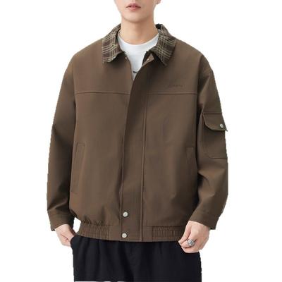 New Autumn Plaid Neck Jacket for Men Casual Embroidered Long-sleeved Jacket