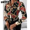 GMXIA Women's Fashion Casual Solid Color Print Long Sleeve POLO Neck Blouses & Shirts