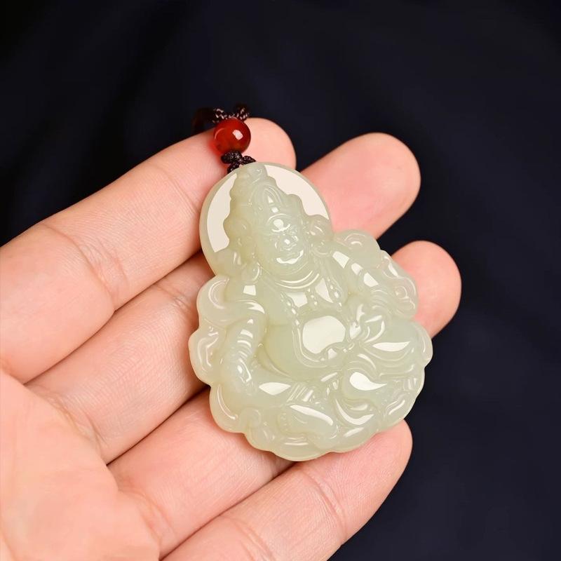 Double-Sided Carved Wealth Deity Pendant Necklace Hypoallergenic Lucky Fortune Jewelry for Women Daily Wear Festival Gift