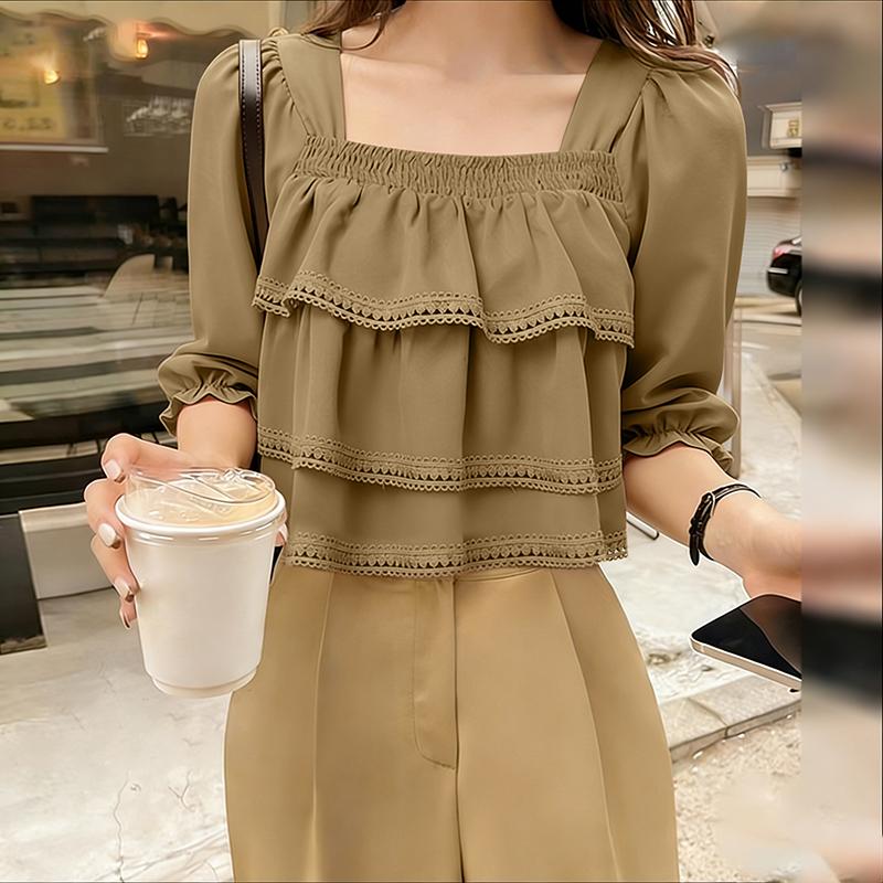 ZANZEA Damen Freizeit Bluse mit eckigem Ausschnitt Sommer Halbarm
