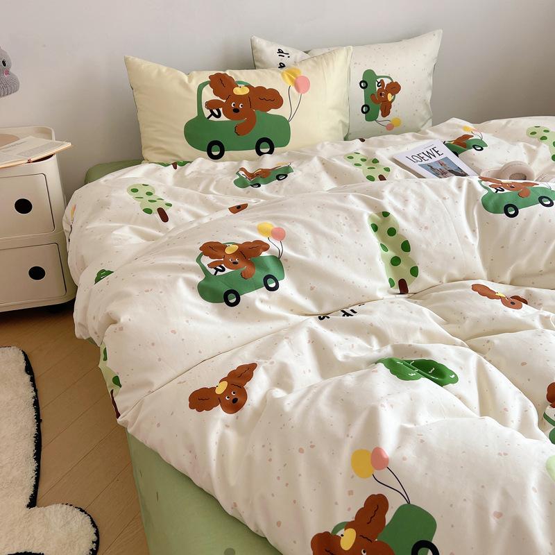 Cztero-częściowy Słodki Mały Świeży Bawełniany Trzy-częściowy Poszwa na Kołdrę Arkusz Łóżkowy Zestaw Dormitory