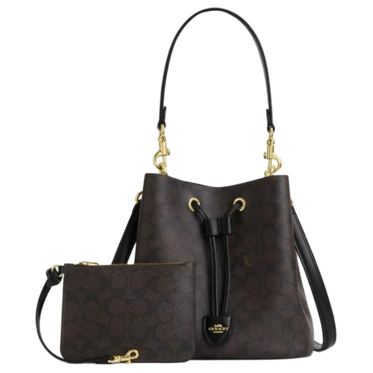 Coach Rowan 21 Logo Faux Leather Tote Shoulder Bag Small Women Bags Brown CBH07-IMXAQ