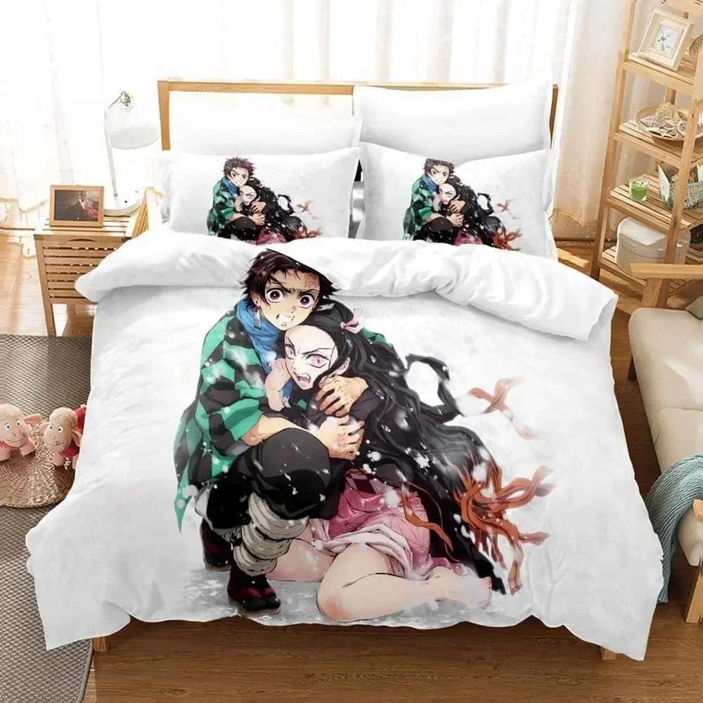 Comforter 3D Printed Anime Bed Sheet Demon Slayer Bedding Set Single Twin Full Queen King Size Bed Set Adult Kid Bedroom S