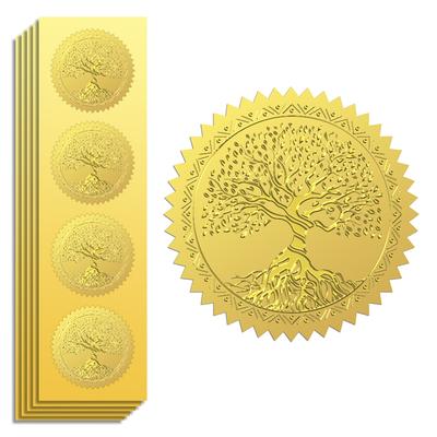 25sheets Plastic Self Adhesive Golden Foil Embossed Stickers Medal Decoration Sticker Tree 5x5cm 4pcs/sheet