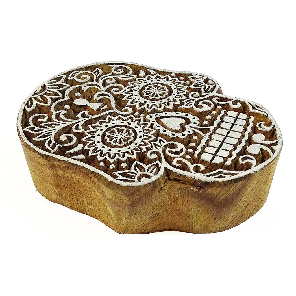 Wooden Printing Block Scrapbook Stamp Skull Textile Printing Block Stamp