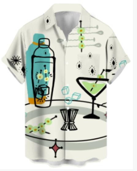 Summer Men's Beach Shirt Printed Hawaiian Short Sleeve Flower Shirt Boys