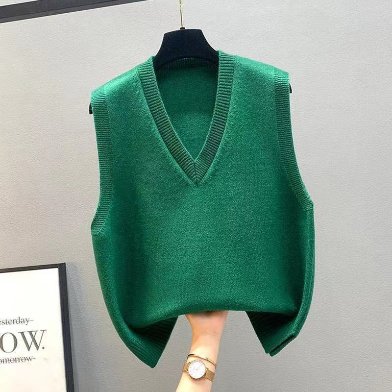 Herbst- und Winterstrickweste für Damen mit umgeschlagener Weste Pullover Koreanische Version Lockerer V-Ausschnitt Top